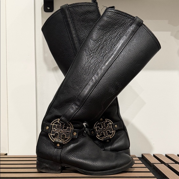 Tory Burch Black Leather Knee-High Boots